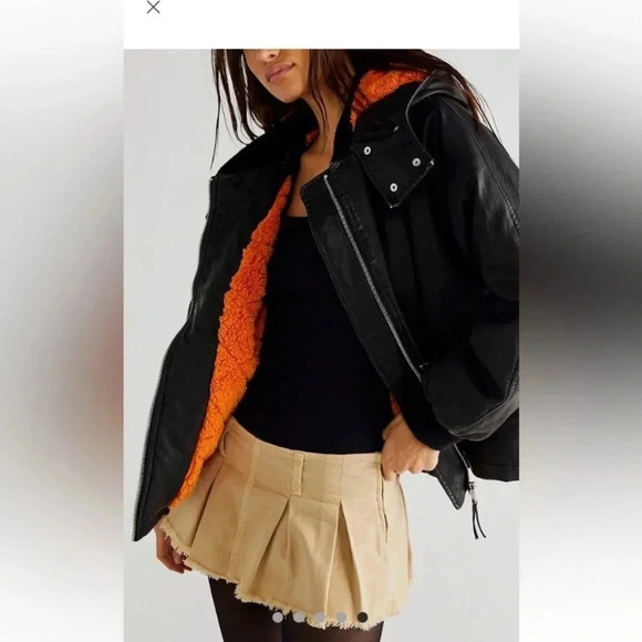 New Free People Moxy Trapeze Vegan Leather Bomber Jacket Coat Black - Picture 5 of 10